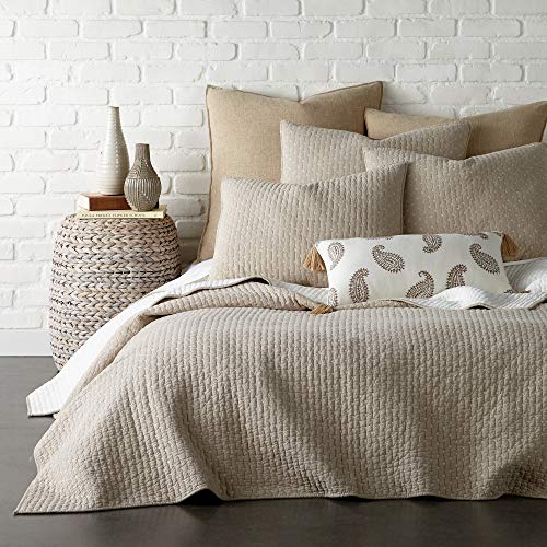 Levtex Home Levtex Home Cross Stitch Taupe King Quilt Set with Two King Pillow Shams Reversible Cotton Fabric 106x92in Quilt Size 36x20in Pillow Shams