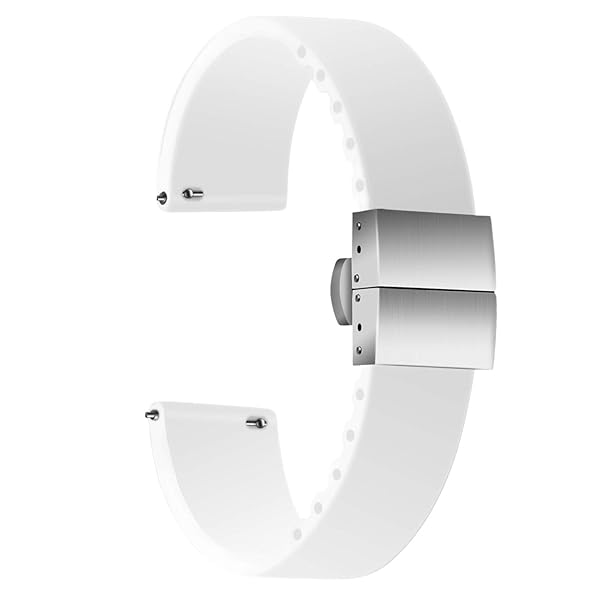 ULLCHRO ULLCHRO Waterproof Silicone Watch Strap Replacement Band 20mm White with Stainless Steel Deployment Buckle for Various Sizes - View 2 of 8