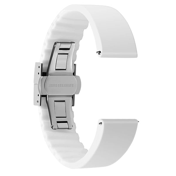 ULLCHRO ULLCHRO Waterproof Silicone Watch Strap Replacement - 14mm to 24mm with Stainless Steel Buckle (22mm, White) - View 3 of 8