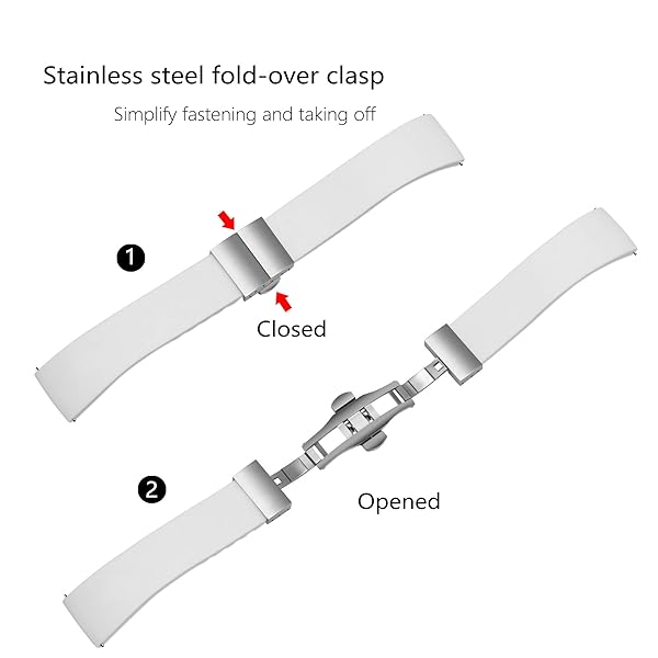 ULLCHRO ULLCHRO Waterproof Silicone Watch Strap Replacement - 14mm to 24mm with Stainless Steel Buckle (22mm, White) - View 5 of 8