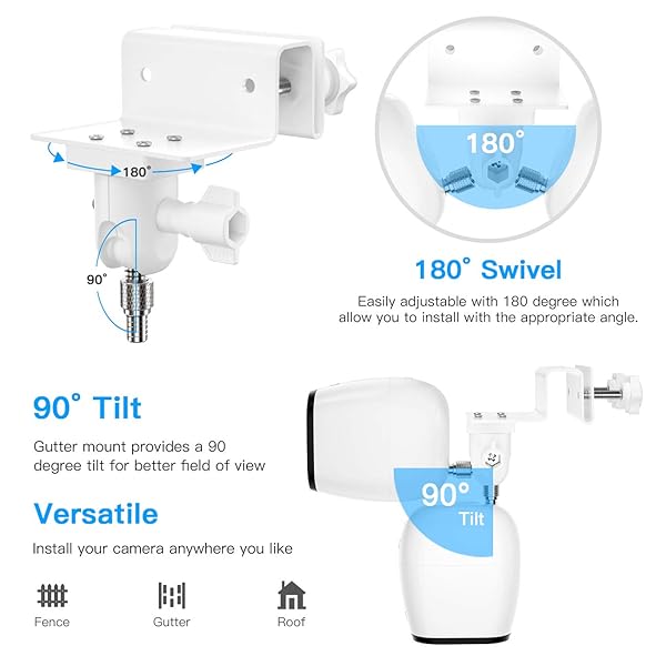 HOLACA HOLACA Gutter Mount for Arlo & Eufy Cameras - 2 Pack, White | Compatible with Pro 4, 2C Pro E, Wyze Cam & More - View 7 of 8