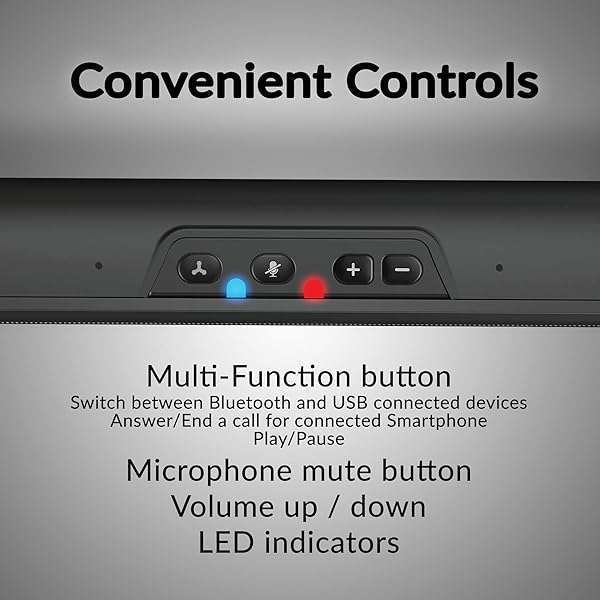 Cyber Acoustics Cyber Acoustics USB & Bluetooth Speaker Bar (CA-2890BT) – USB Powered Speaker with Speakerphone for PC and Bluetooth to Simultaneously Connect to Smartphones, Clamps to Monitor, Convenient Controls - View 7 of 8