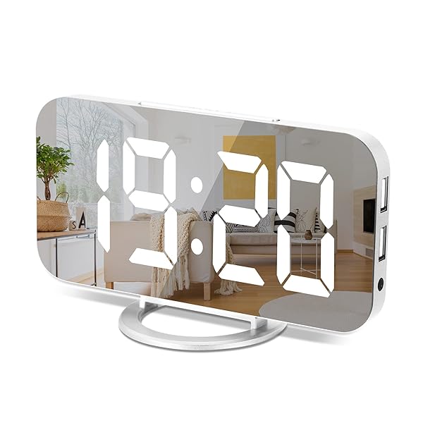 Sukeen "6" LED Digital Alarm Clock with Dual USB Charger | Auto Dimmer & Easy Snooze | Modern Mirror Design for Bedroom & Office"