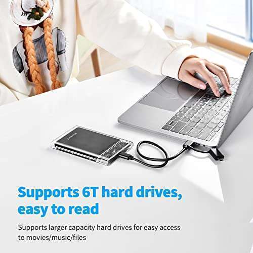 ELUTENG ELUTENG 2.5 SSD Enclosure 5Gbps Hard Drive Case Tool Free SATA to USB 3.1 Solid State Drive Enclosure USB C SSD HDD Enclosure Max 4TB Support UASP for 2.5 Inch SSD &amp; HDD for WD Seagate Samsung - View 6 of 9