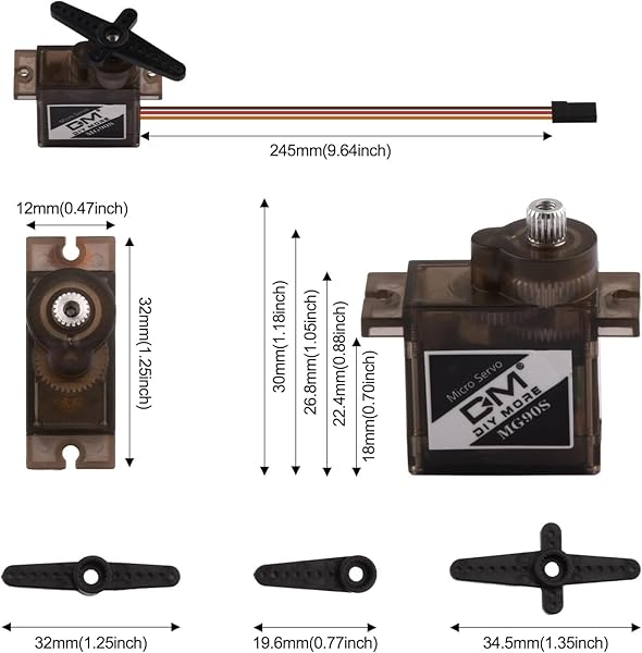 diymore diymore 4pcs DM90S Servo Micro 180Â° 9 Gram Metal Gear Servo Digital Micro Servo Motor for 450 RC Helicopter Plane Boat Car (180 Rotating) - View 5 of 8