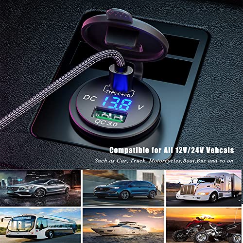 GemCoo GemCoo 12V USB Charger PD Type C and QC 3.0 Dual USB Socket 63W Waterproof Fast Charge for Motorcycle Marine Boat RV ATV - View 7 of 8