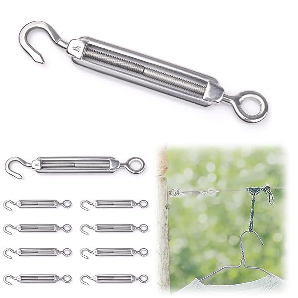 Muzata Buy Muzata 10Pack M4 Hook and Eye Turnbuckle - Heavy Duty T304 Stainless Steel for DIY String Lights & Picture Hanging