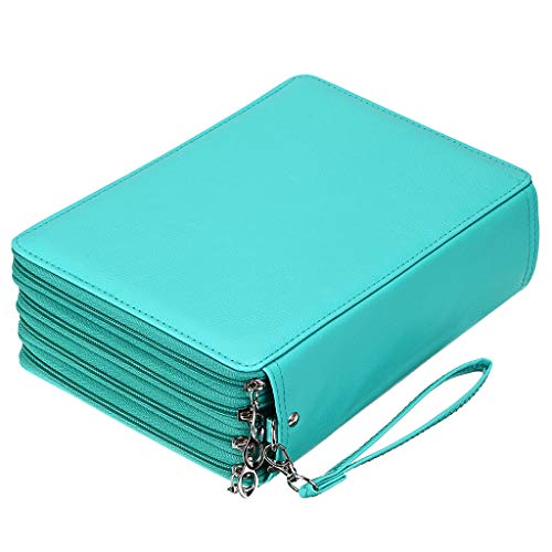 BTSKY BTSKY 200 Slots Colored Pencil Organizer Deluxe PU Leather Case with Handle for Colored and Watercolor Pencils Green