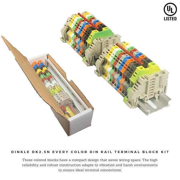 International Connector Buy Dinkle DK2.5N DIN Rail Terminal Blocks Kit - 20A, 600V Connectors for 12-22 AWG with Ground Blocks & Accessories - View 3 of 9