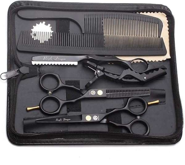 Purple Dragon "5.5" Purple Hair Cutting Scissors Set with Razor & Leather Case - Professional Barber Shears for Home Use"