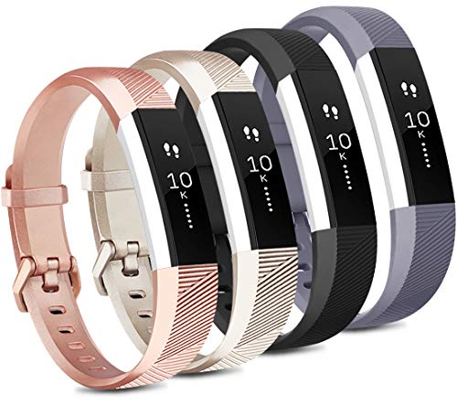 Tobfit Tobfit 4 Pack Soft Sport Silicone Bands for Fitbit Alta Alta HR Replacement Wristbands for Men and Women in Black Champagne Gold Rose Gold Gray