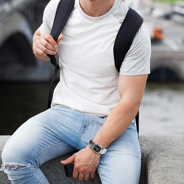 JewelryWe JewelryWe Men's Tungsten Carbide Bracelet Watch with Square Dial Quartz Perfect Gift for Him this Christmas - View 3 of 8