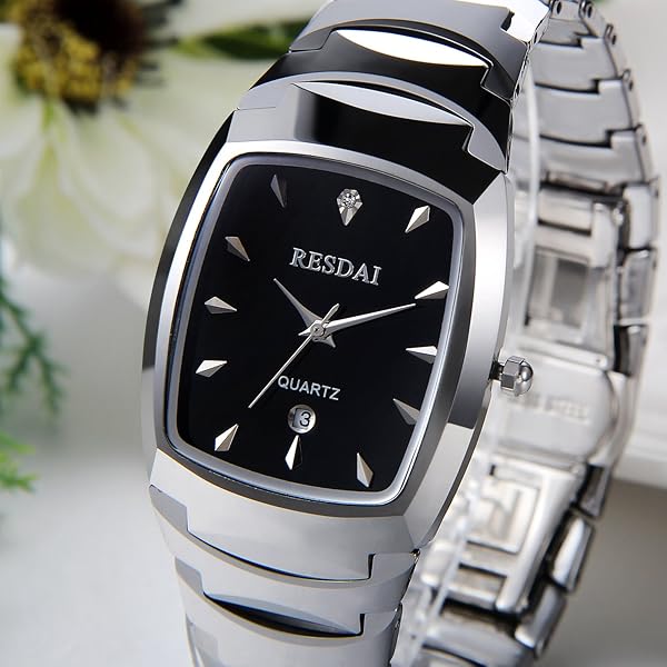 JewelryWe JewelryWe Men's Tungsten Carbide Bracelet Watch with Square Dial Quartz Perfect Gift for Him this Christmas - View 4 of 8