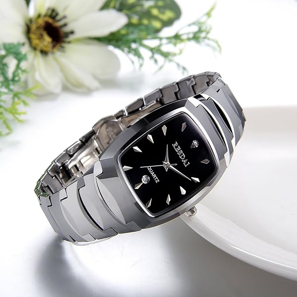 JewelryWe JewelryWe Men's Tungsten Carbide Bracelet Watch with Square Dial Quartz Perfect Gift for Him this Christmas - View 6 of 8
