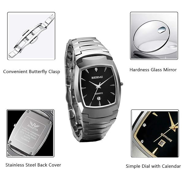 JewelryWe JewelryWe Men's Tungsten Carbide Bracelet Watch with Square Dial Quartz Perfect Gift for Him this Christmas - View 7 of 8