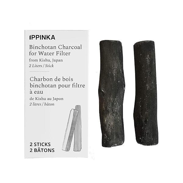 IPPINKA Binchotan Charcoal Water Purifying Sticks - Kishu Japan, 2 Sticks Filter 2 Liters for Great-Tasting Water