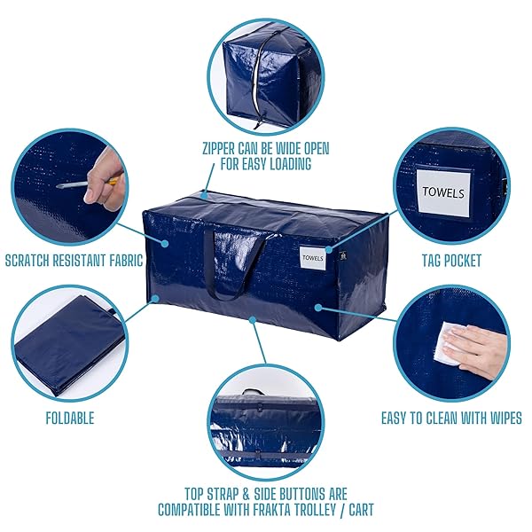 VENO VENO Heavy Duty Extra Large Storage Bag 4 Pack with Zipper and Handles Compatible with IKEA Frakta for Moving and Organizing - View 7 of 7