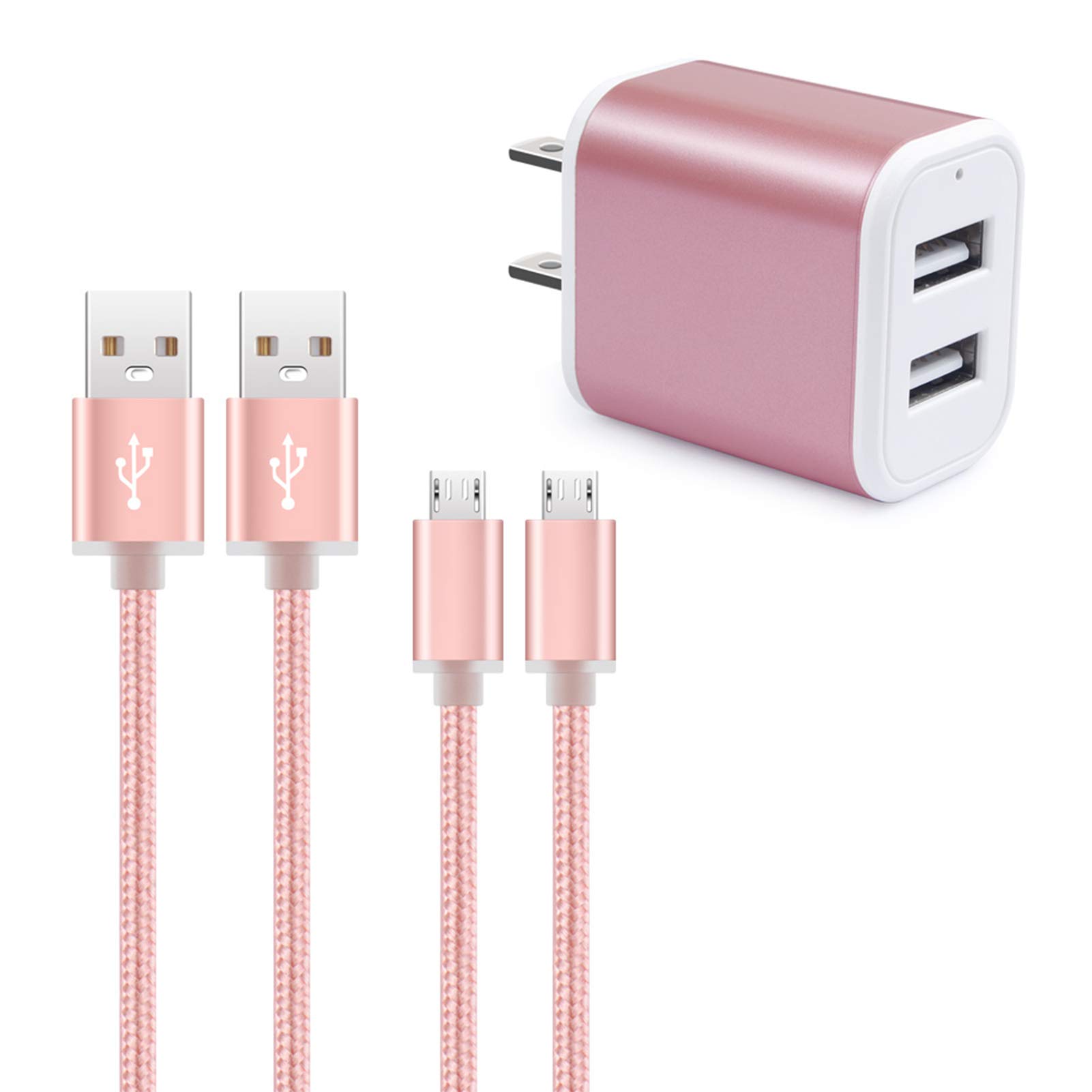 HOOTEK Fast Charging 2.1A Dual Port USB Wall Charger & 6ft Micro USB Cables for Samsung Galaxy & LG Devices