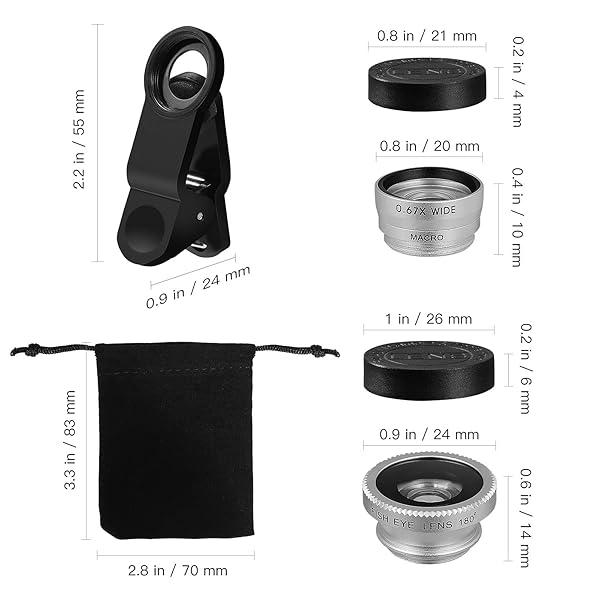 Hemobllo 3-in-1 Hemobllo Mobile Phone Lens: Super Wide Angle, Macro & Fisheye for iPhone 6S/7/8/X - Clip-On Camera Accessory - View 3 of 10