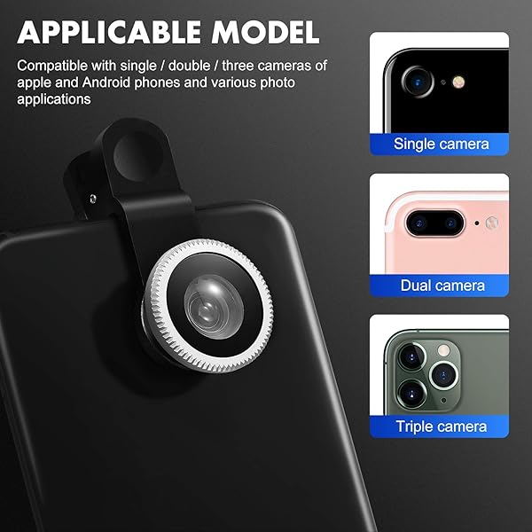 Hemobllo 3-in-1 Hemobllo Mobile Phone Lens: Super Wide Angle, Macro & Fisheye for iPhone 6S/7/8/X - Clip-On Camera Accessory - View 5 of 10
