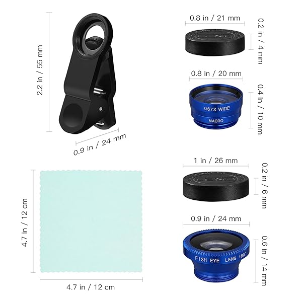 Hemobllo 3-in-1 Hemobllo Mobile Phone Lens: Super Wide Angle, Macro & Fisheye for iPhone 6S/7/8/X - Clip-On, Portable & Stylish (Blue) - View 3 of 10