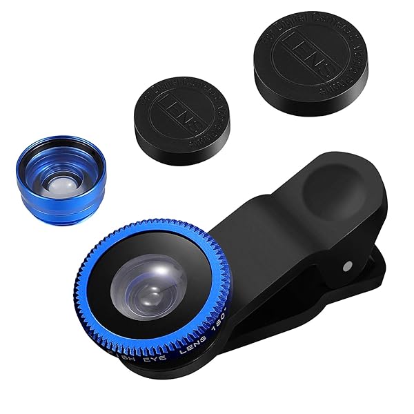 Hemobllo 3-in-1 Hemobllo Mobile Phone Lens: Super Wide Angle, Macro & Fisheye for iPhone 6S/7/8/X - Clip-On, Portable & Stylish (Blue)