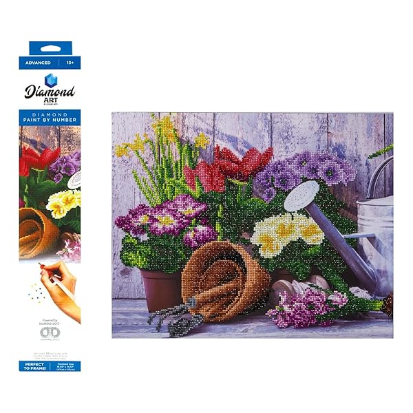 DIAMOND ART BY LEISURE ARTS Diamond Art by Leisure Arts Advanced Spring Gardening Diamond Painting Kit for Adults 14X18 Full Drill Art Kit