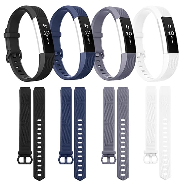 Tobfit Tobfit 4 Pack Soft Sport Silicone Bands for Fitbit Alta Alta HR Replacement Wristbands for Men and Women in Black Blue Gray White - View 2 of 7