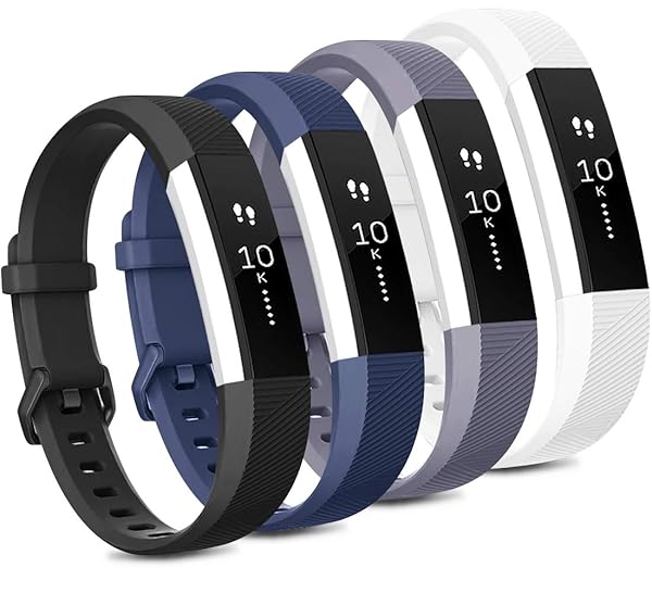 Tobfit Tobfit 4 Pack Soft Sport Silicone Bands for Fitbit Alta Alta HR Replacement Wristbands for Men and Women in Black Blue Gray White