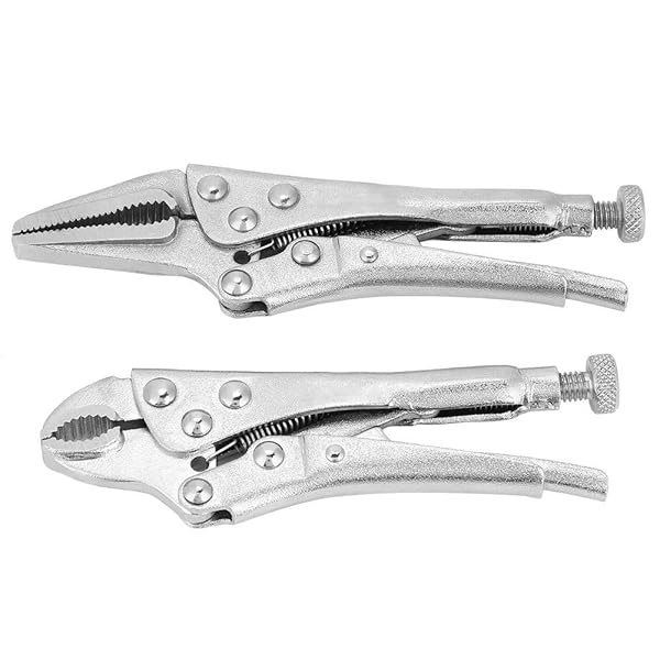 2pcs Locking Pliers Set - 4.3in Ground Mouth & 4.9in Straight Jaw Lock Clamp Tools for Secure Grip