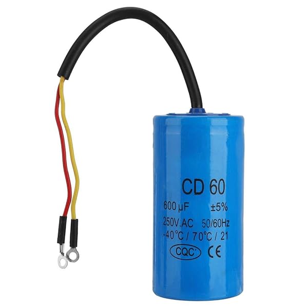 Walfront CD60 Run Capacitor 250V AC 600uF for Air Compressor - High-Quality Motor Capacitor with Wire