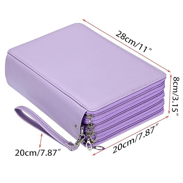 BTSKY BTSKY 200 Slots Colored Pencil Organizer Deluxe PU Leather Case with Handle for Colored and Watercolor Pencils in Purple - View 3 of 7