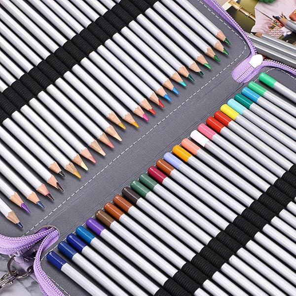 BTSKY BTSKY 200 Slots Colored Pencil Organizer Deluxe PU Leather Case with Handle for Colored and Watercolor Pencils in Purple - View 4 of 7