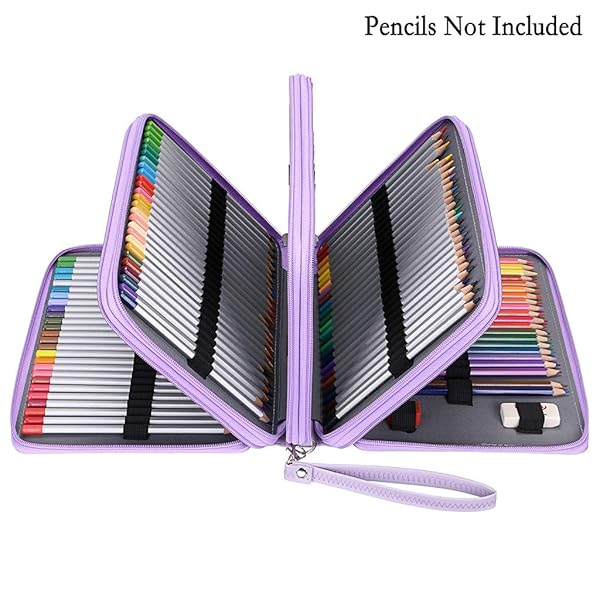 BTSKY BTSKY 200 Slots Colored Pencil Organizer Deluxe PU Leather Case with Handle for Colored and Watercolor Pencils in Purple - View 5 of 7