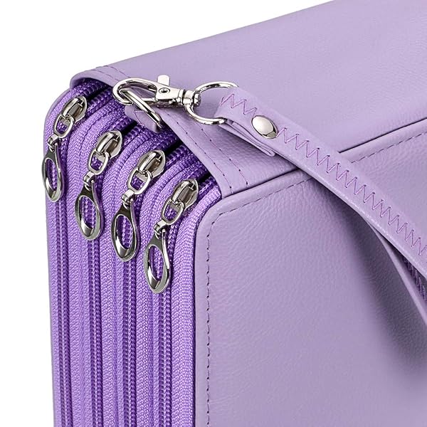 BTSKY BTSKY 200 Slots Colored Pencil Organizer Deluxe PU Leather Case with Handle for Colored and Watercolor Pencils in Purple - View 7 of 7