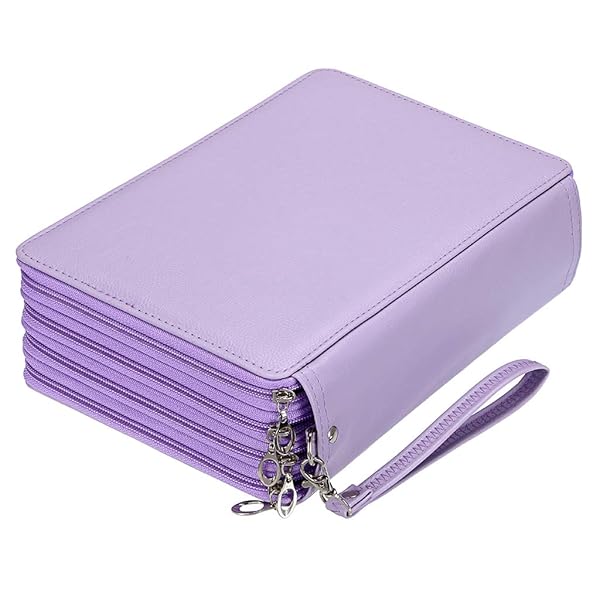 BTSKY BTSKY 200 Slots Colored Pencil Organizer Deluxe PU Leather Case with Handle for Colored and Watercolor Pencils in Purple