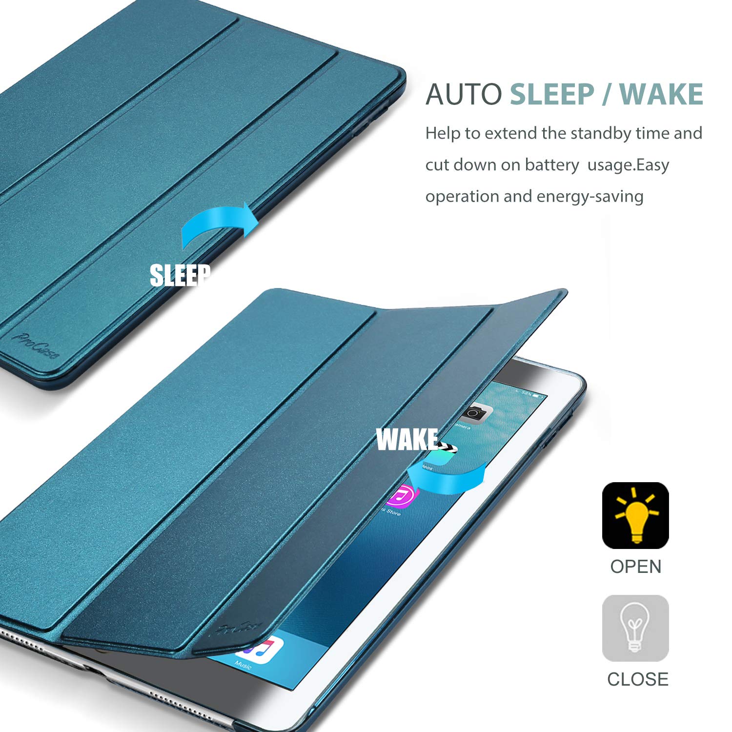 ProCase Smart Case for iPad Pro 9.7 Inch 2016 Ultra Slim Lightweight Stand Shell with Translucent Frosted Back Cover Teal - View 7 of 8