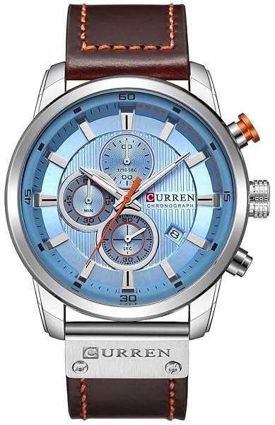 FANMIS FANMIS Men's Leather Strap Watch: Classic Waterproof Chronograph with Date - Stylish Silver & Blue Design