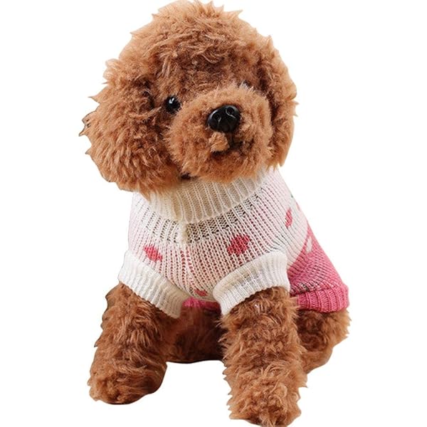 CHBORCHICEN CHBORCHICEN Classic Knit Pet Dog Sweater Turtleneck Winter Warm Puppy Clothing Cute Strawberry Heart Design Pink Large - View 3 of 4