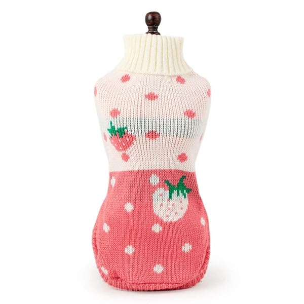 CHBORCHICEN CHBORCHICEN Classic Knit Pet Dog Sweater Turtleneck Winter Warm Puppy Clothing Cute Strawberry Heart Design Pink Large - View 4 of 4