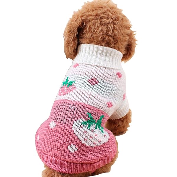 CHBORCHICEN CHBORCHICEN Classic Knit Pet Dog Sweater Turtleneck Winter Warm Puppy Clothing Cute Strawberry Heart Design Pink Large