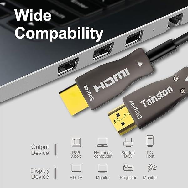 Tainston Tainston 200ft Fiber HDMI Cable 4K 60Hz High Speed 18.2Gbps HDR ARC Slim Flexible Fiber Optic Technology - View 3 of 9
