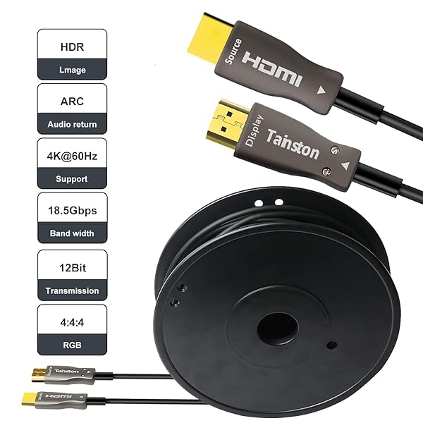 Tainston Tainston 200ft Fiber HDMI Cable 4K 60Hz High Speed 18.2Gbps HDR ARC Slim Flexible Fiber Optic Technology - View 5 of 9