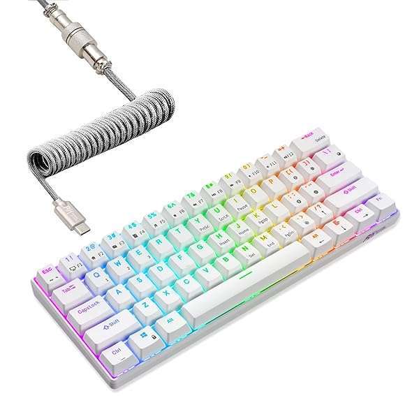 RK ROYAL KLUDGE RK ROYAL KLUDGE RK61: 60% Wireless RGB Mechanical Keyboard with Coiled Cable & Hot Swappable Brown Switches
