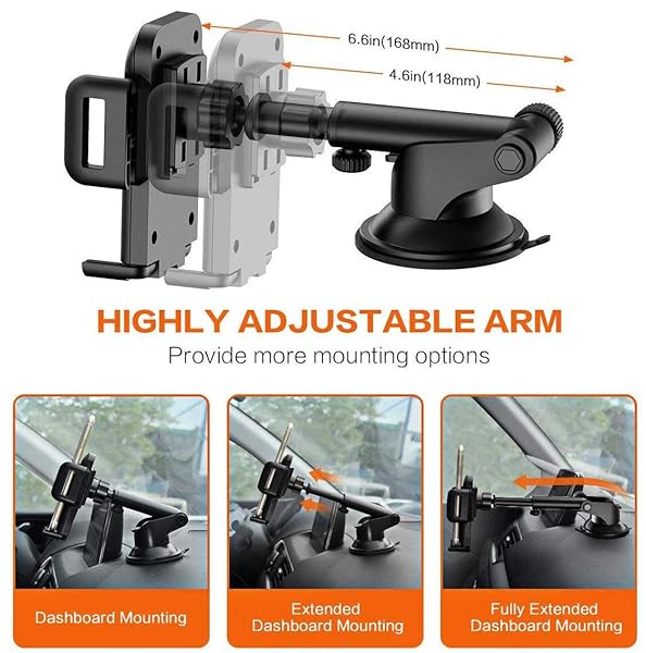 Pokanic Pokanic Car Cell Phone Mount Adjustable 360 Rotation Stand Holder Three-Side Grips Design One Touch Clamp Compatible with iPhone Galaxy Note Pixel Universal (Dashboard Mount) - View 3 of 8