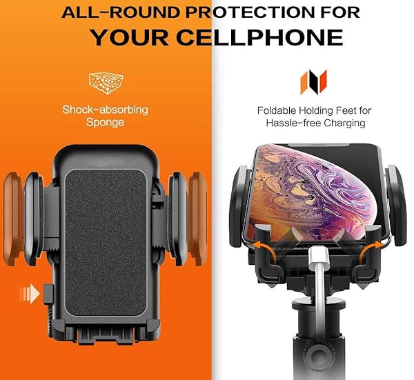 Pokanic Pokanic Car Cell Phone Mount Adjustable 360 Rotation Stand Holder Three-Side Grips Design One Touch Clamp Compatible with iPhone Galaxy Note Pixel Universal (Dashboard Mount) - View 4 of 8