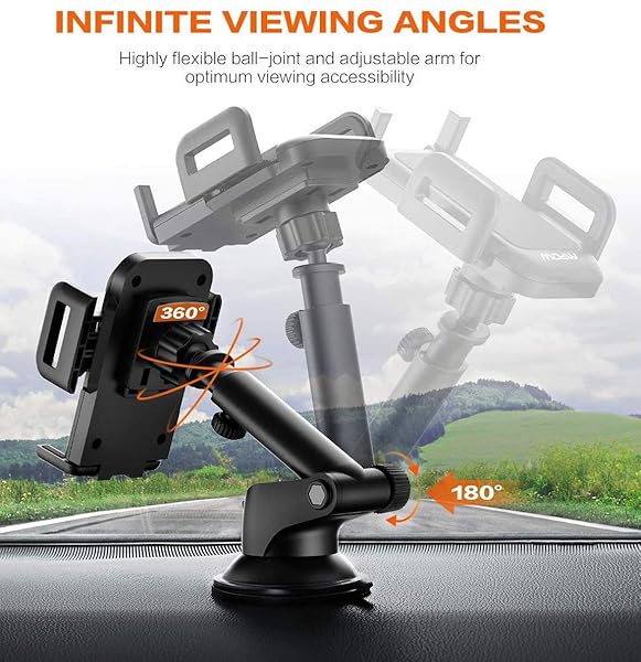 Pokanic Pokanic Car Cell Phone Mount Adjustable 360 Rotation Stand Holder Three-Side Grips Design One Touch Clamp Compatible with iPhone Galaxy Note Pixel Universal (Dashboard Mount) - View 5 of 8