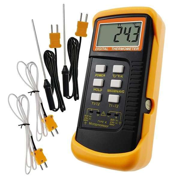 Gain Express Thermocouple Thermometer Digital K Type Thermometer HVAC Thermometer Dual Temperature Meter with 4 Thermocouples, MAX/MIN/AVG Temperature Measurement, -50~1300Â°C (-58~2372Â°F)