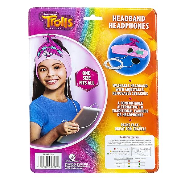 iHome Trolls Kids Headband Headphones with Volume Limiting Soft Cotton Earphones for School Home and Travel - View 6 of 8