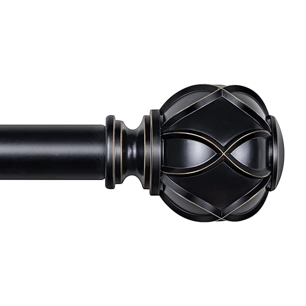 KAMANINA KAMANINA 1 Inch Telescoping Curtain Rod 36 to 72 Inches Black Drapery Rods with Netted Texture Finials for Windows 24 to 68 Inches